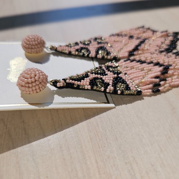 MUD PIE NWT beaded statement animal print earrings black brown pink - Picture 4 of 5